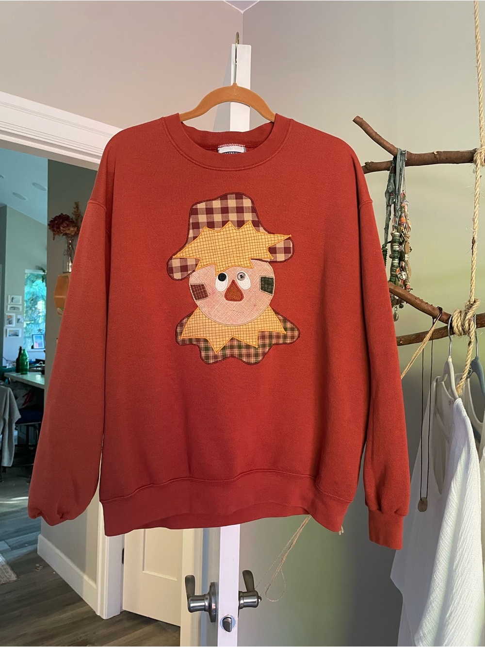 Vintage Lee fall patchwork scarecrow crewneck sweater Ptp: 25’